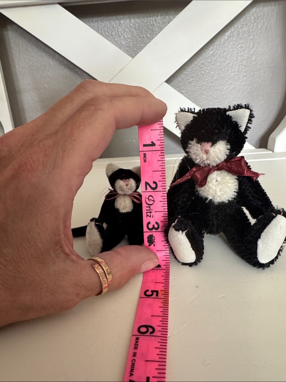 Vintage Boyds Bears Black & White Cat Pair with Pink Bows - Picture 8 of 8